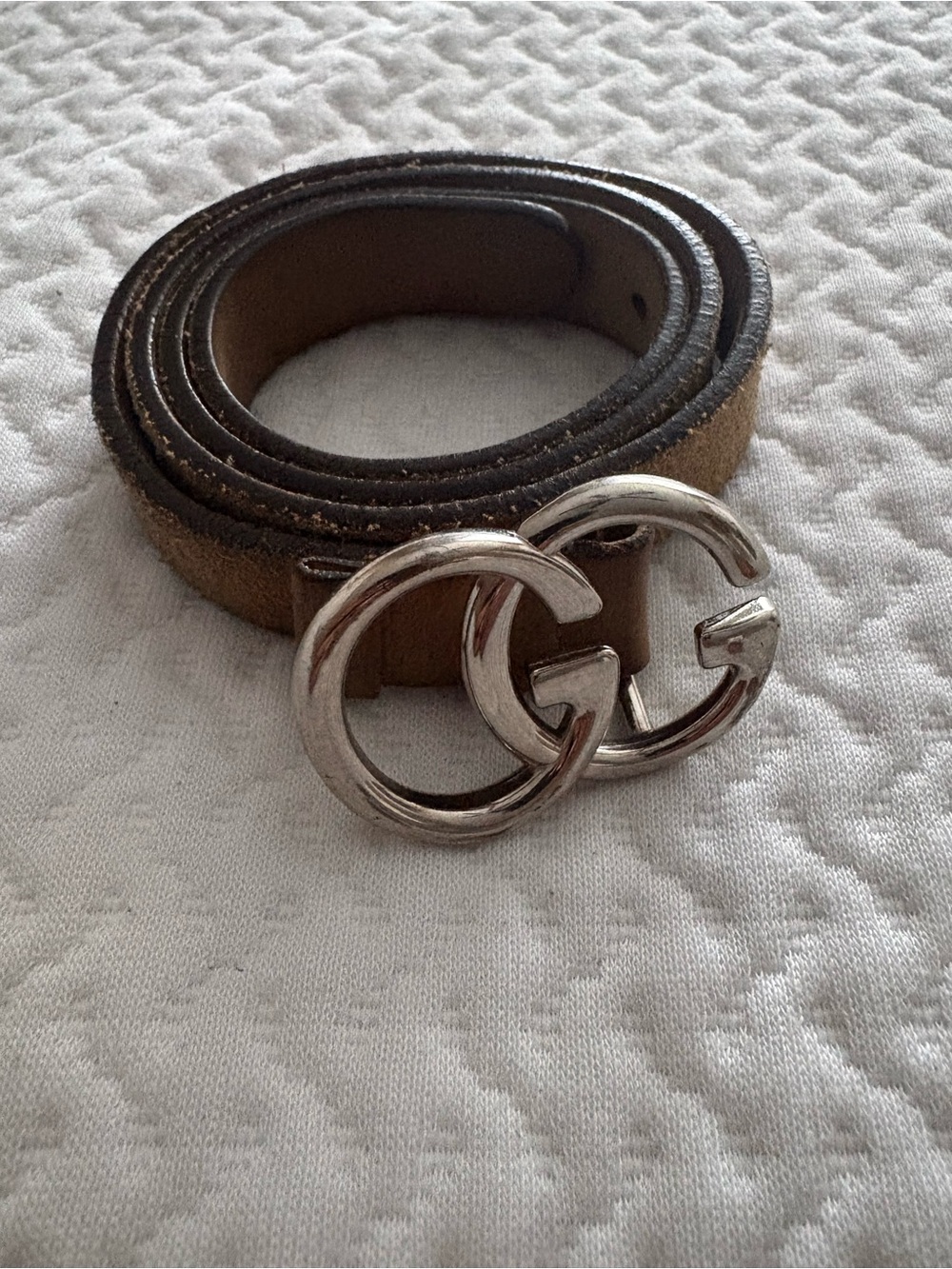 Gucci Brown Suede Kids Belt with Silver Double G Buckle